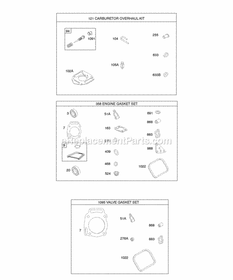 EngineValve Gasket Sets Carburetor Overhaul Kit Diagram and Parts List for 297447-0159-G2  Briggs and Stratton Engine
